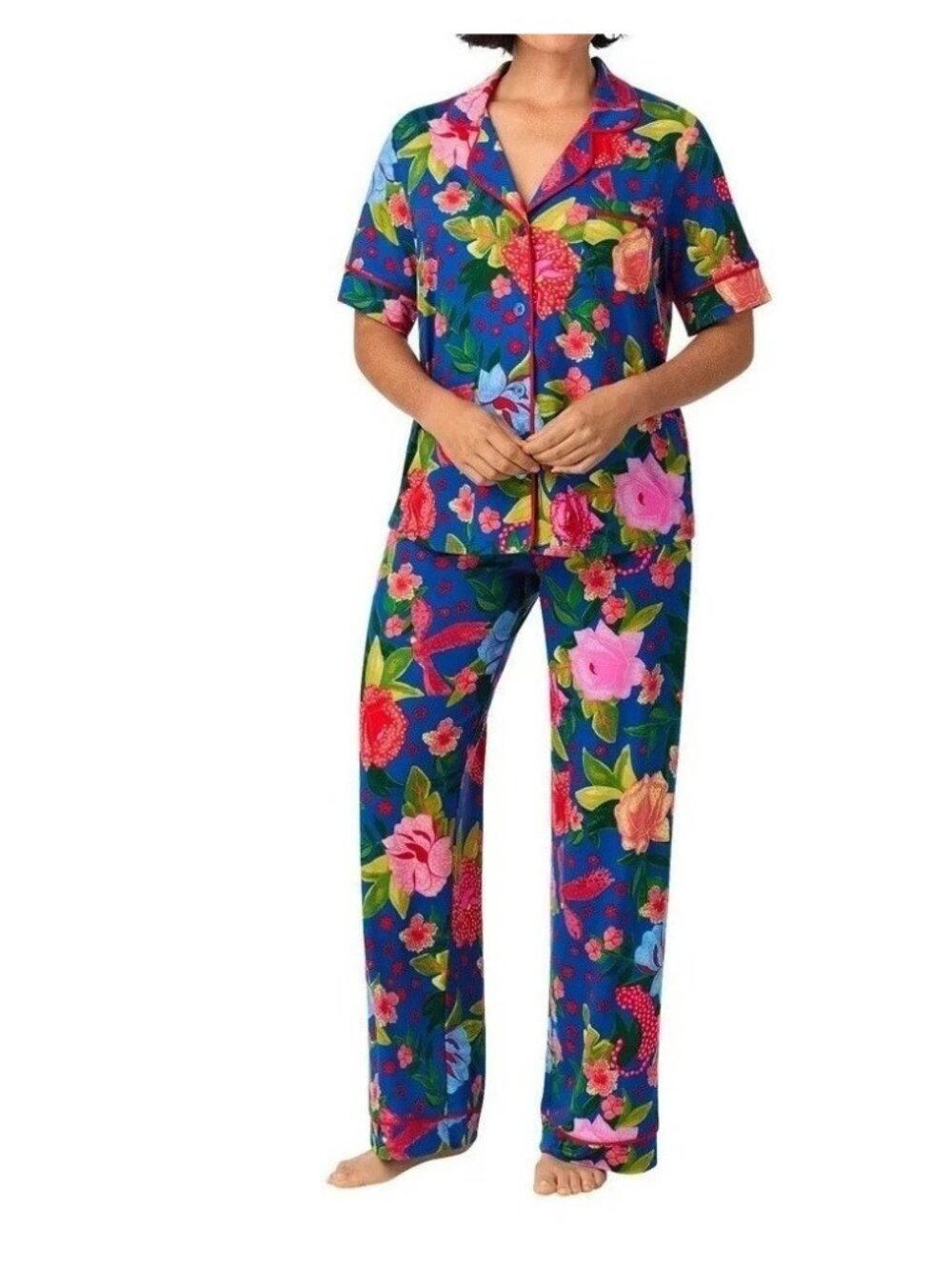 NWT Room Service Women's L 2-Piece Floral Notch Collar Pajama Set  B0644